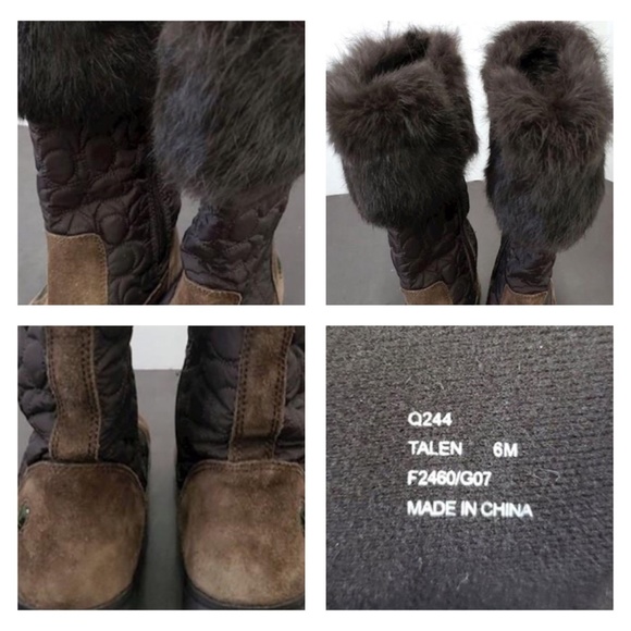 Coach Brown Talen Suede/Nylon/Rabbit Fur Winter Boots, Size 6 - Picture 10 of 13